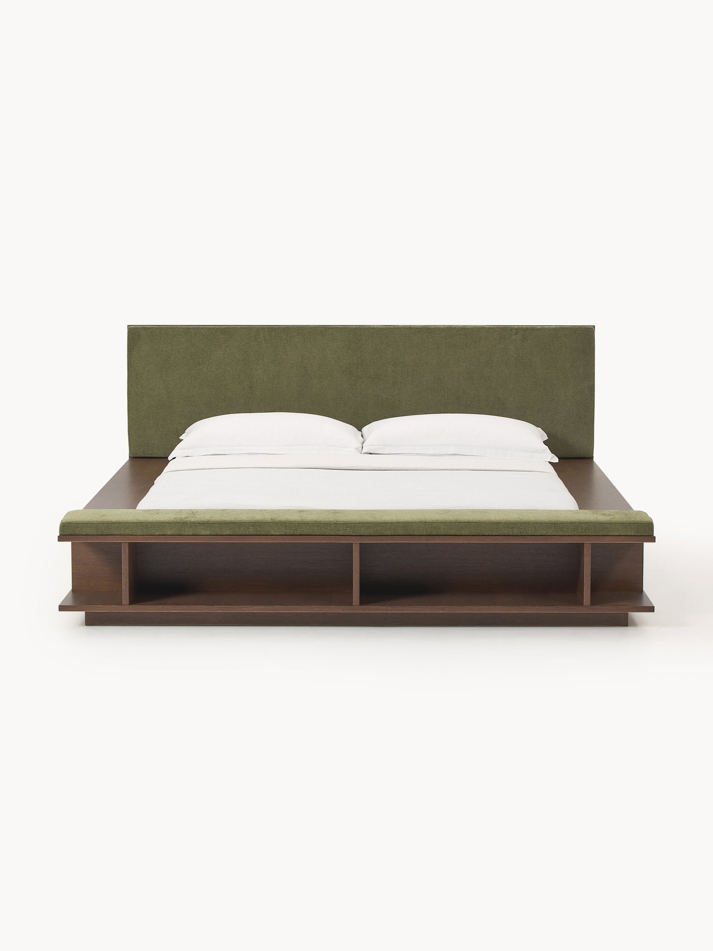 Clarven Wooden Bed Frame with Side Shelves and Bench