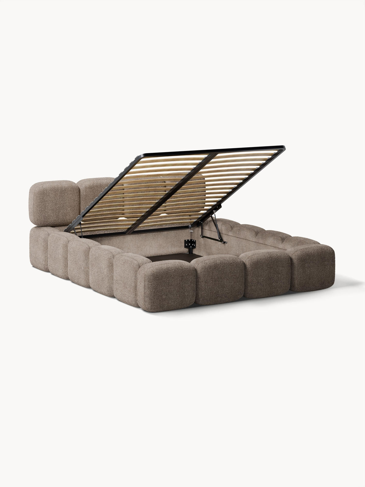Taylora Upholstered Bed in Teddy Bouclé with Storage