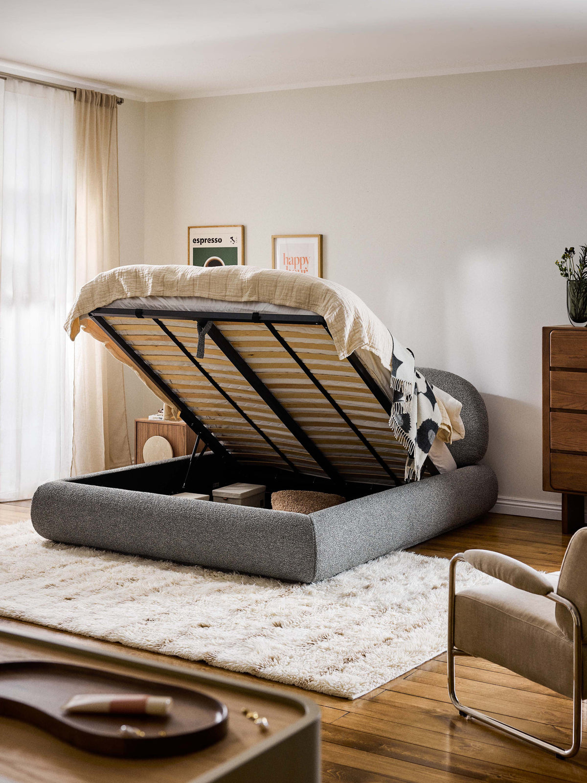 Albina Bouclé Upholstered Bed with Storage