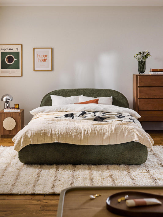 Albina Upholstered Bed in Teddy Bouclé