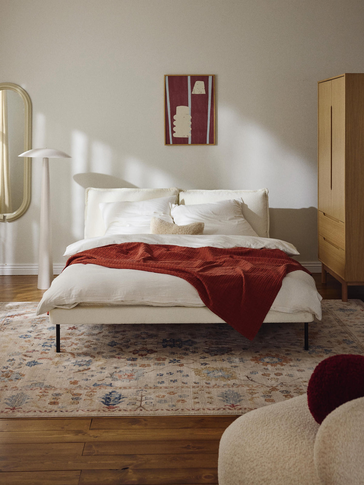 Amelis Upholstered Bed in Teddy Bouclé