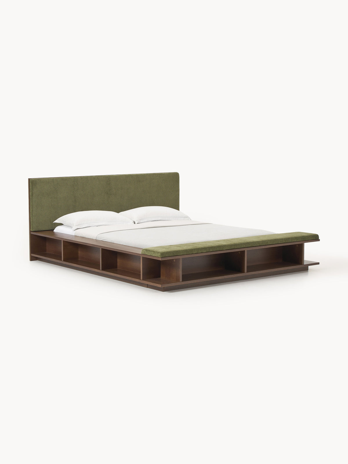 Clarven Wooden Bed Frame with Side Shelves and Bench