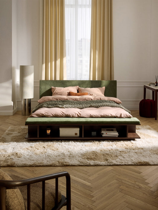 Clarven Wooden Bed Frame with Side Shelves and Bench