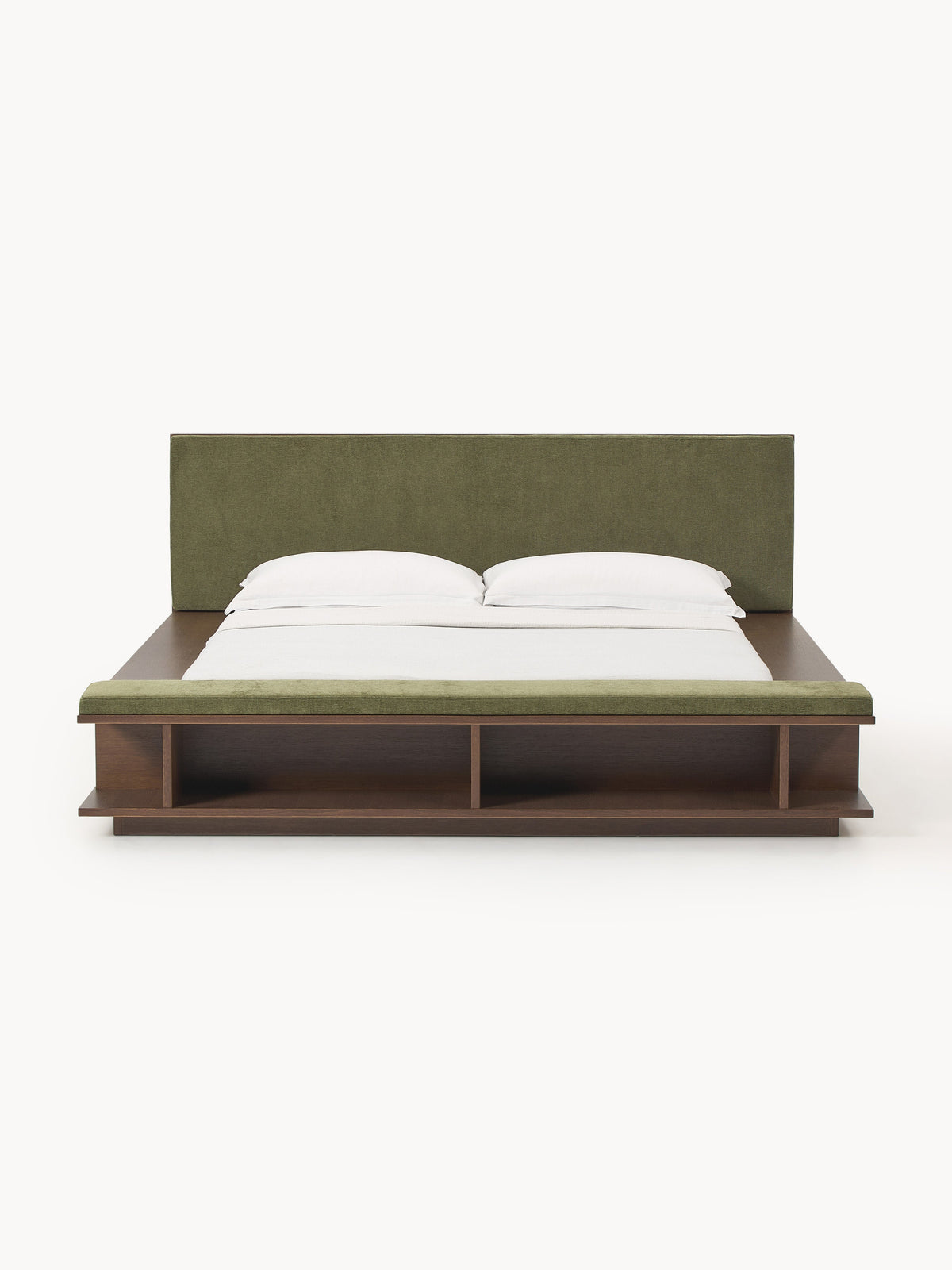 Clarven Wooden Bed Frame with Side Shelves and Bench