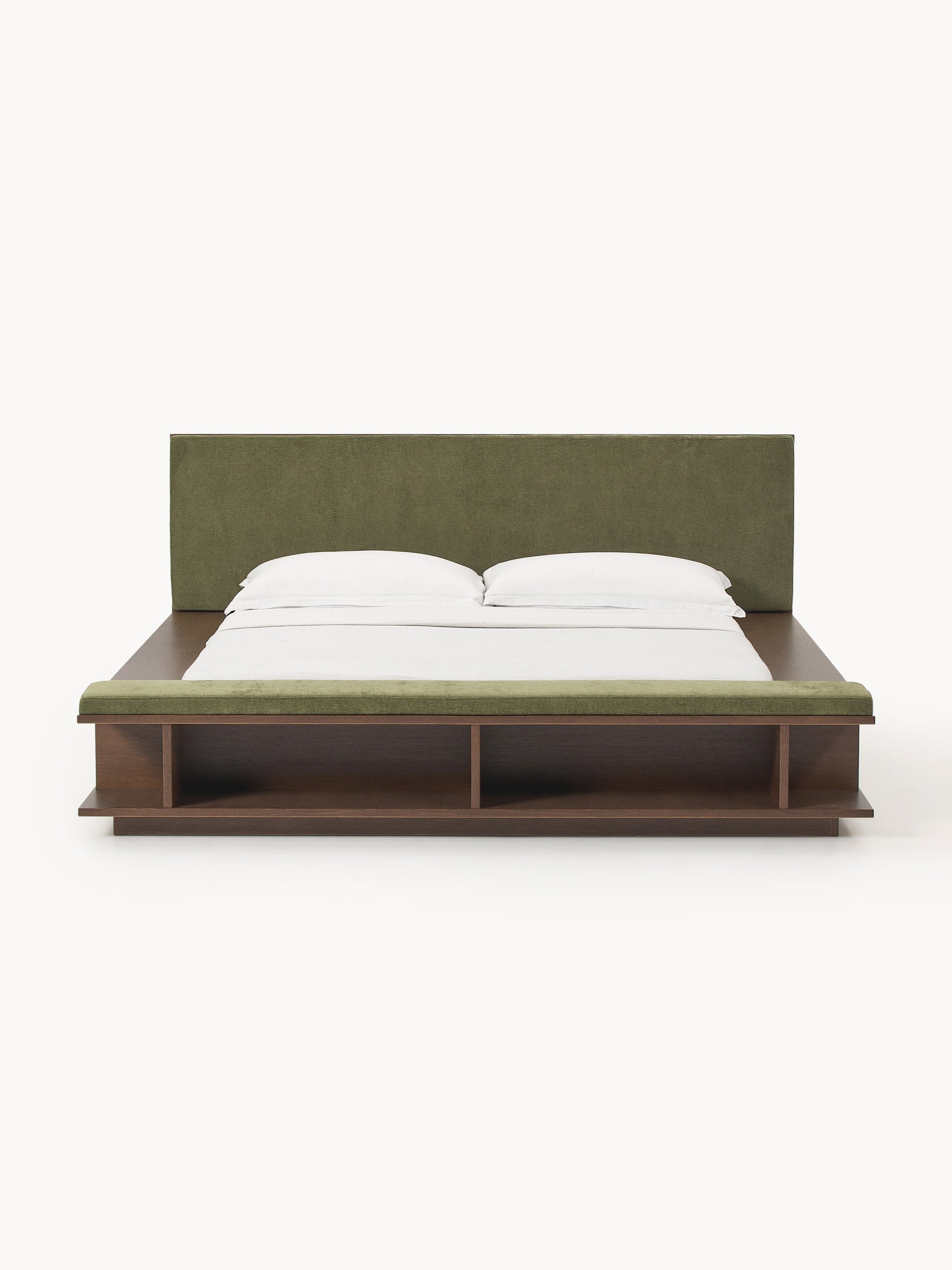 Clarven Wooden Bed Frame with Side Shelves and Bench