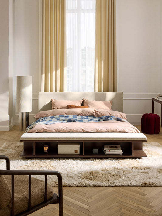 Clarven Wooden Bed Frame with Side Shelves and Bench