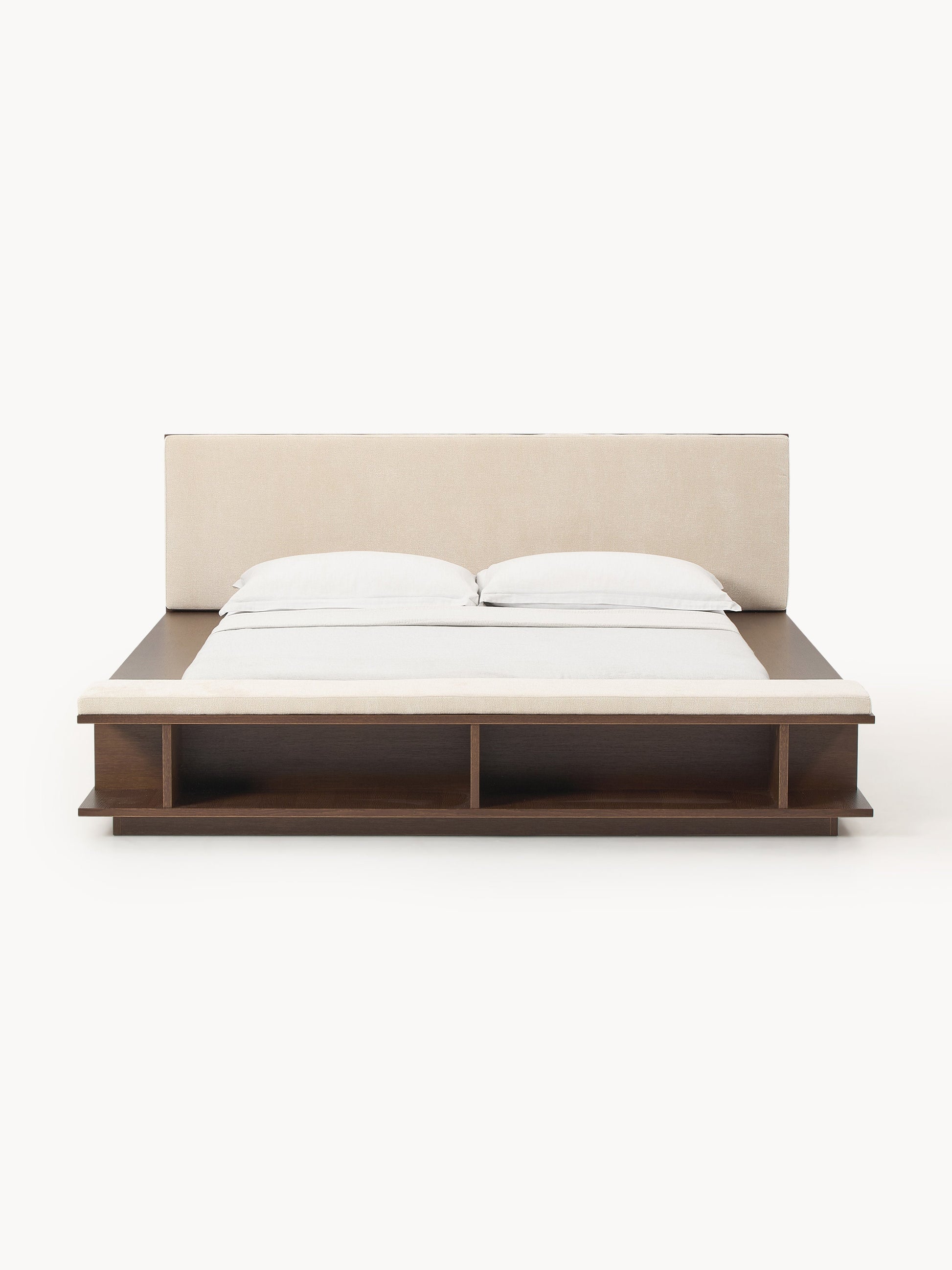 Clarven Wooden Bed Frame with Side Shelves and Bench