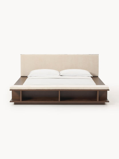 Clarven Wooden Bed Frame with Side Shelves and Bench