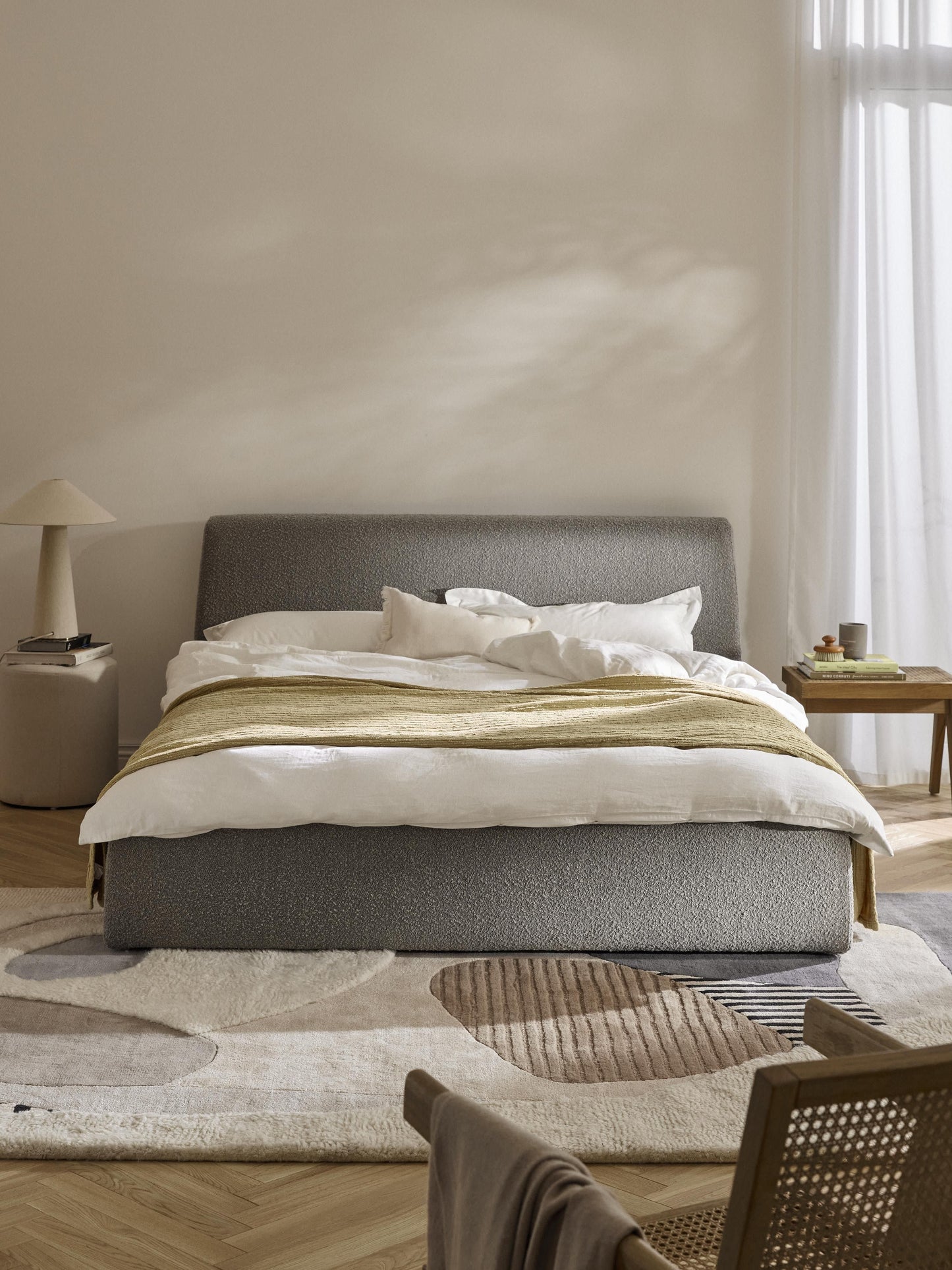 Cloven Bouclé Upholstered Bed with Storage