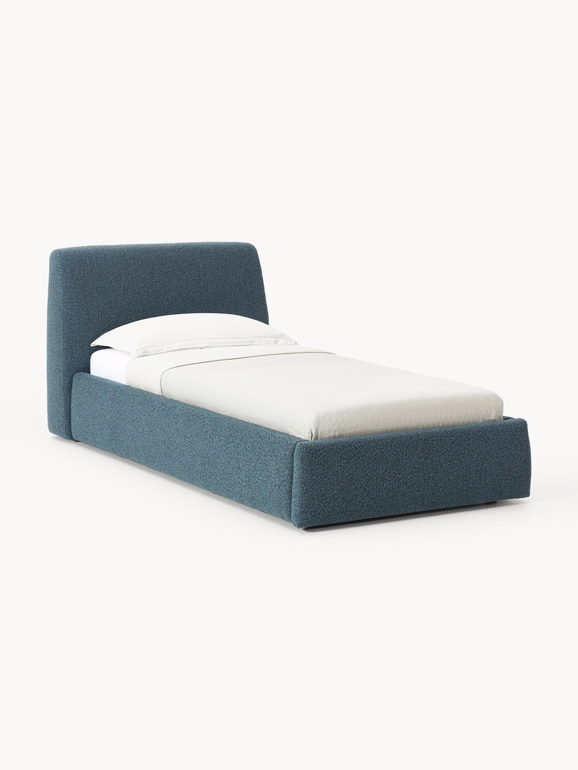 Cloven Single Bed in Bouclé with Storage