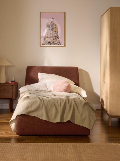 Cloven Single Bed in Bouclé with Storage