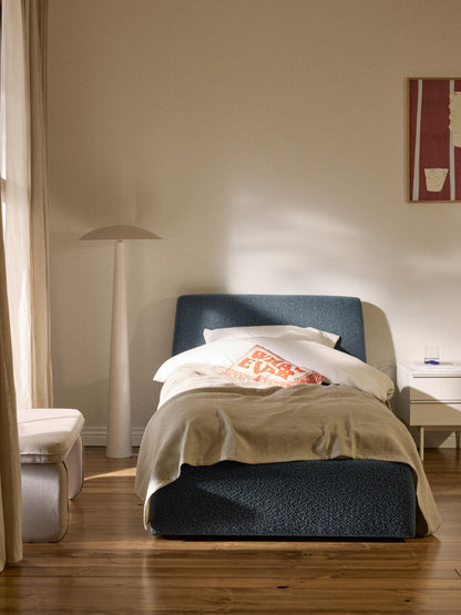 Cloven Single Bed in Bouclé with Storage