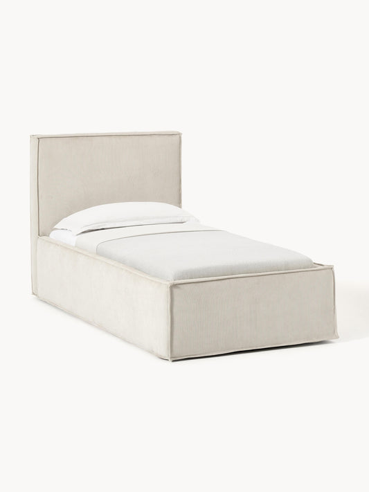 Dreava Corduroy Single Bed with Storage