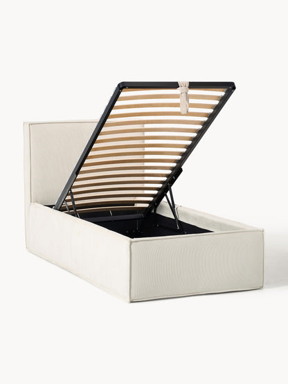 Dreava Corduroy Single Bed with Storage