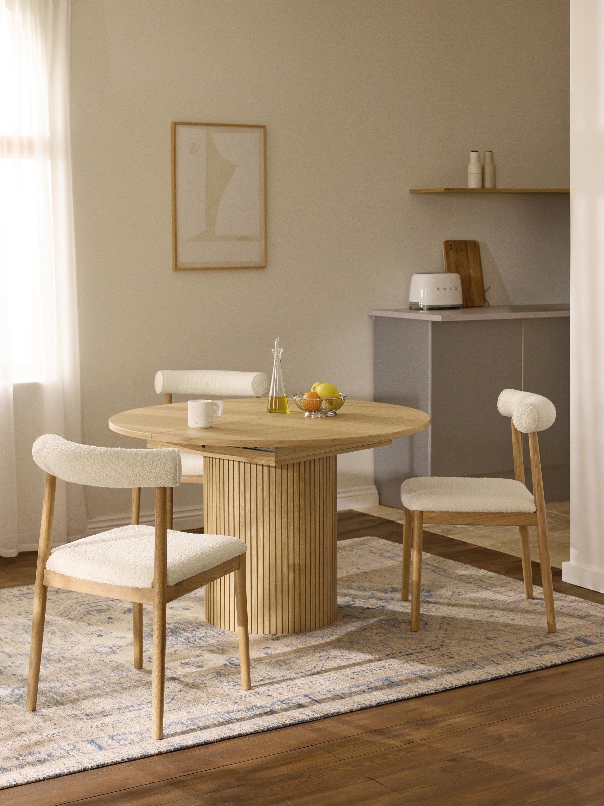 Filvio Extendable Dining Table, Grooved Texture, 120 - 160 x 75 cm