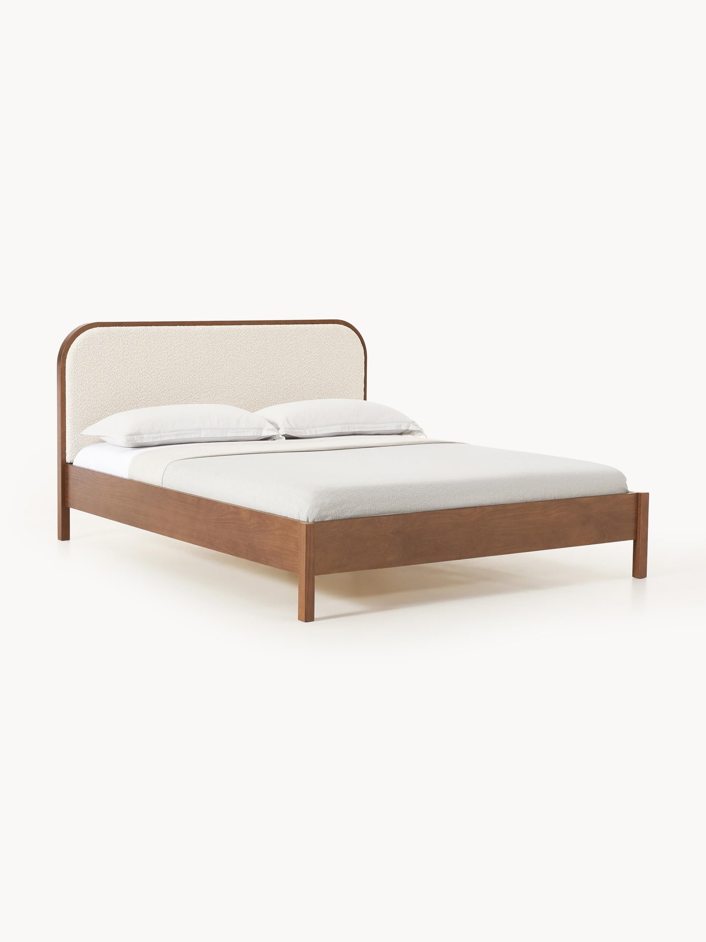 Jonner Wooden Bed with Bouclé Headboard