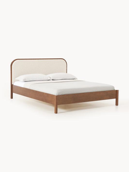 Jonner Wooden Bed with Bouclé Headboard