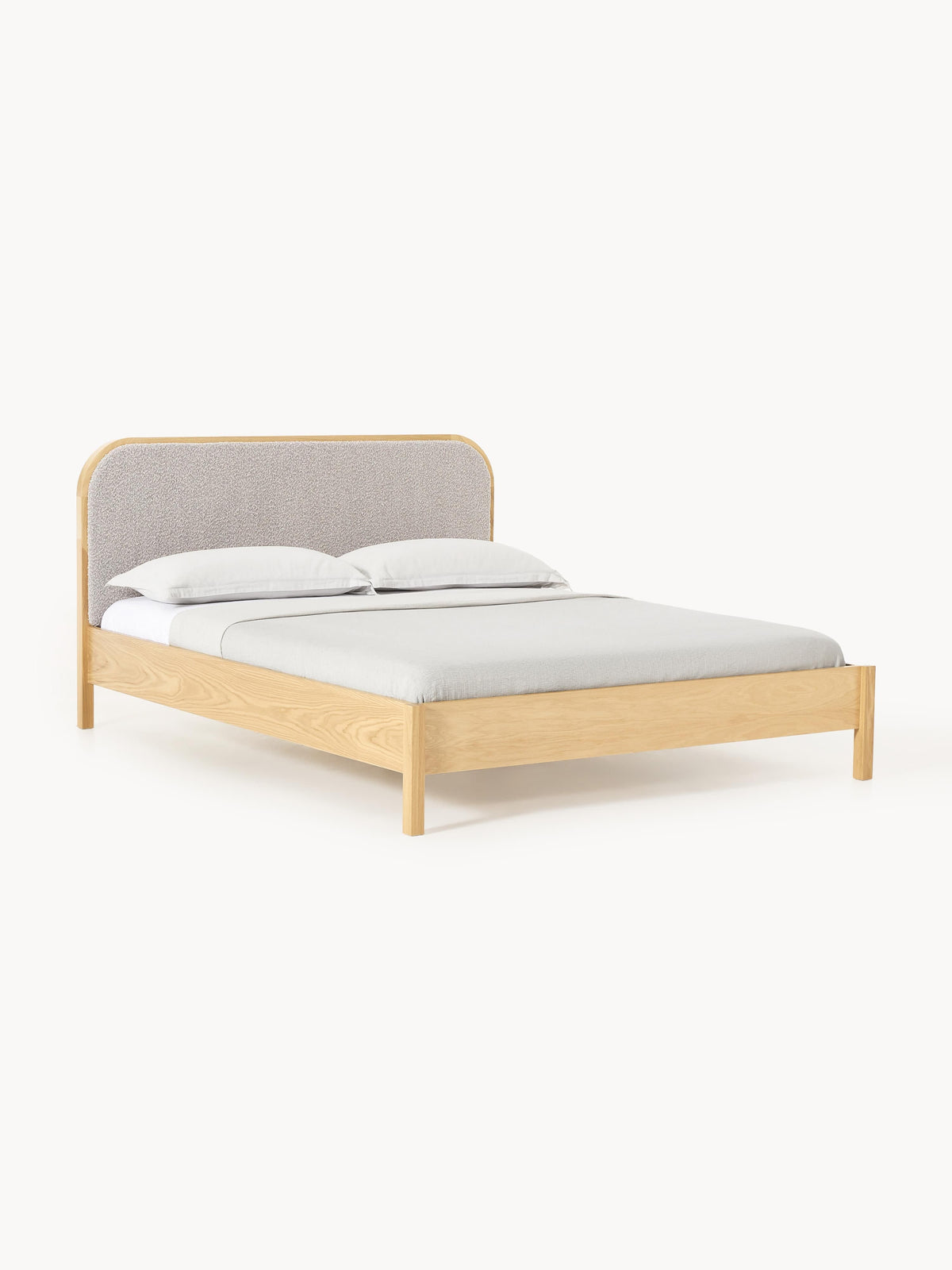 Jonner Wooden Bed with Bouclé Headboard
