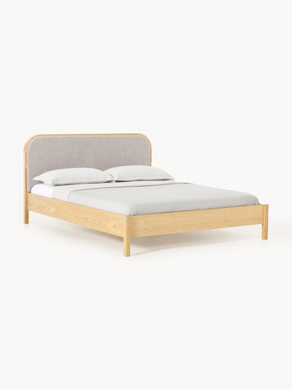 Jonner Wooden Bed with Bouclé Headboard