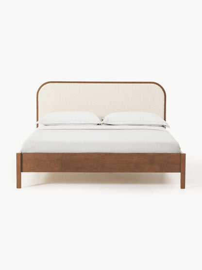 Jonner Wooden Bed with Bouclé Headboard