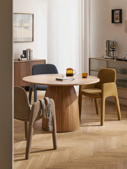 Nelvie Round Dining Table with Fluted Texture, in Various Sizes