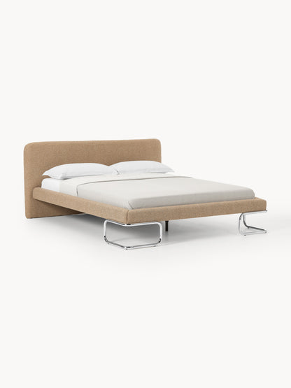 Olira Upholstered Bed in Bouclé with Metal Legs