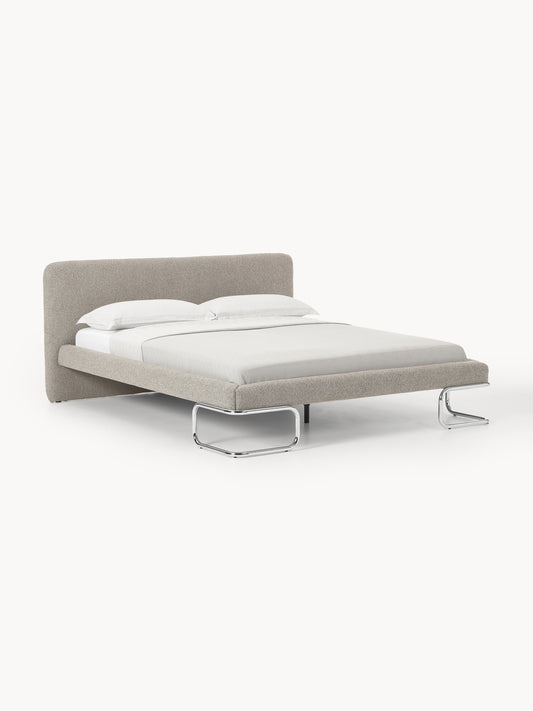 Olira Upholstered Bed in Bouclé with Metal Legs