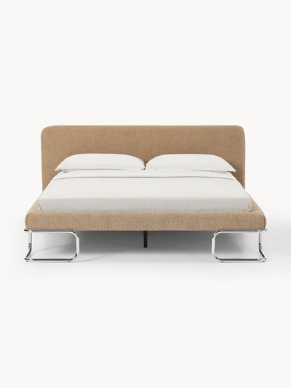 Olira Upholstered Bed in Bouclé with Metal Legs