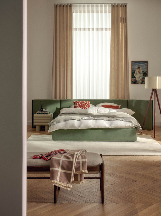 Otivo Upholstered Bed, Folding Headboard