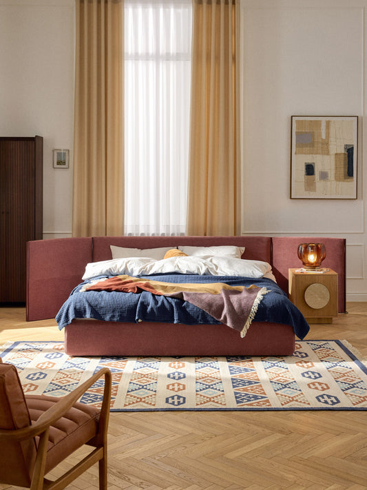 Otivo Upholstered Bed, Folding Headboard