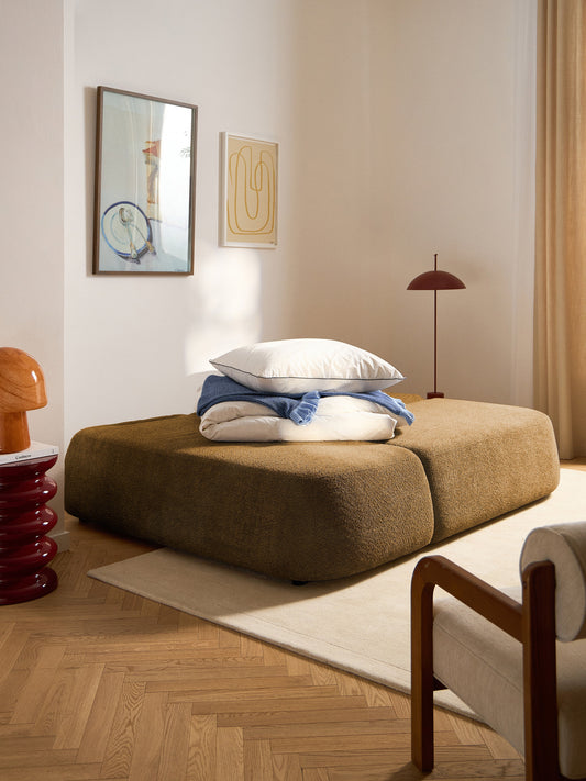 Paova Sofa Bed in Teddy Bouclé with Storage