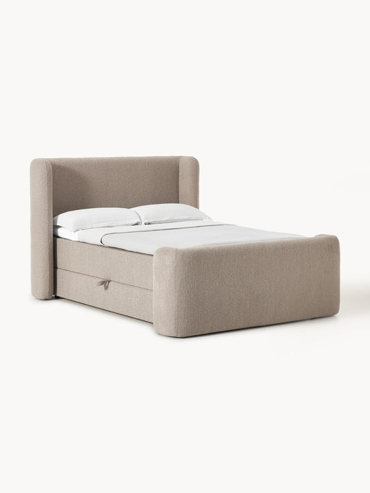 Perlana Bouclé Box Spring Bed with Storage