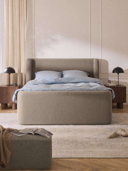 Perlana Bouclé Box Spring Bed with Storage