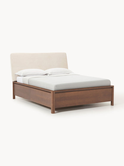 Santero Wooden Bed with Upholstered Headboard and Drawers
