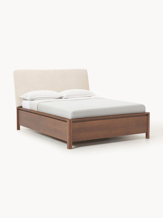 Santero Wooden Bed with Upholstered Headboard and Drawers