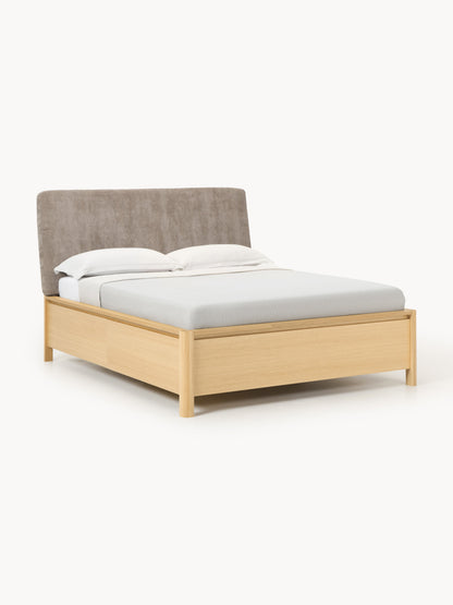 Santero Wooden Bed with Upholstered Headboard and Drawers