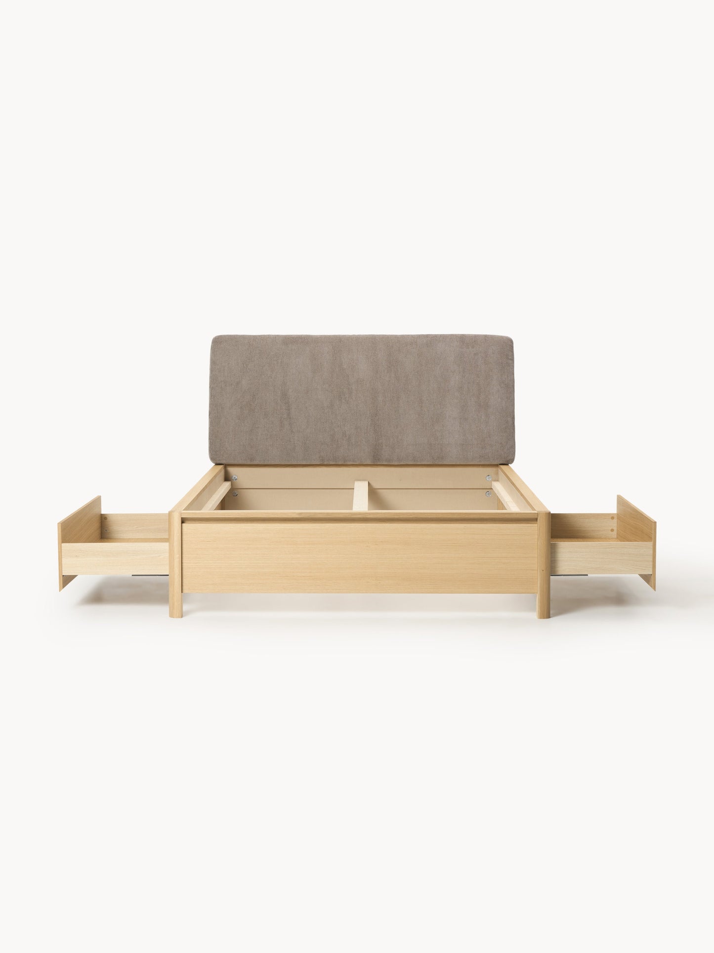 Santero Wooden Bed with Upholstered Headboard and Drawers