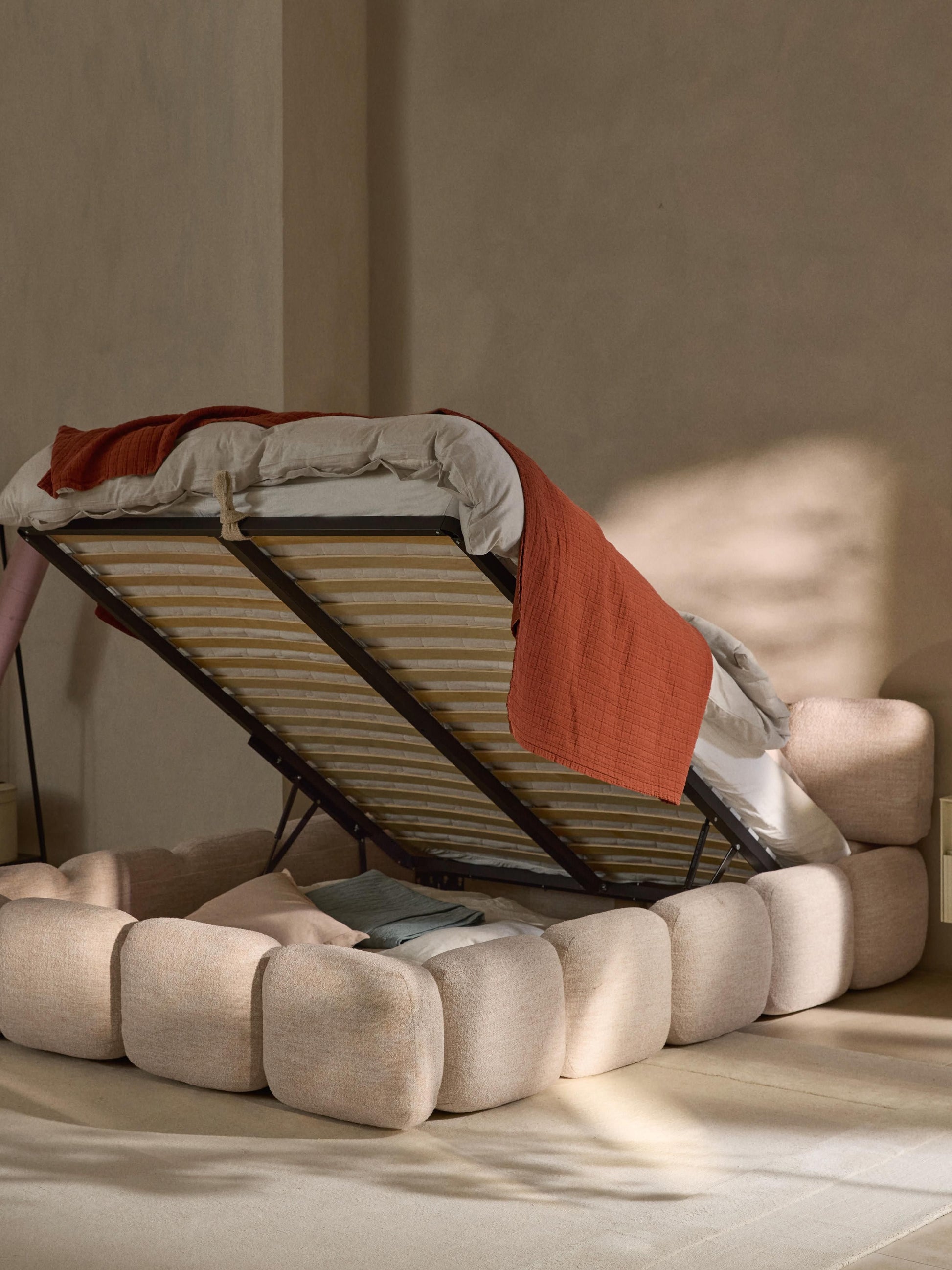 Taylora Upholstered Bed in Bouclé with Storage