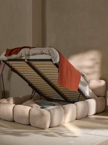 Taylora Upholstered Bed in Bouclé with Storage
