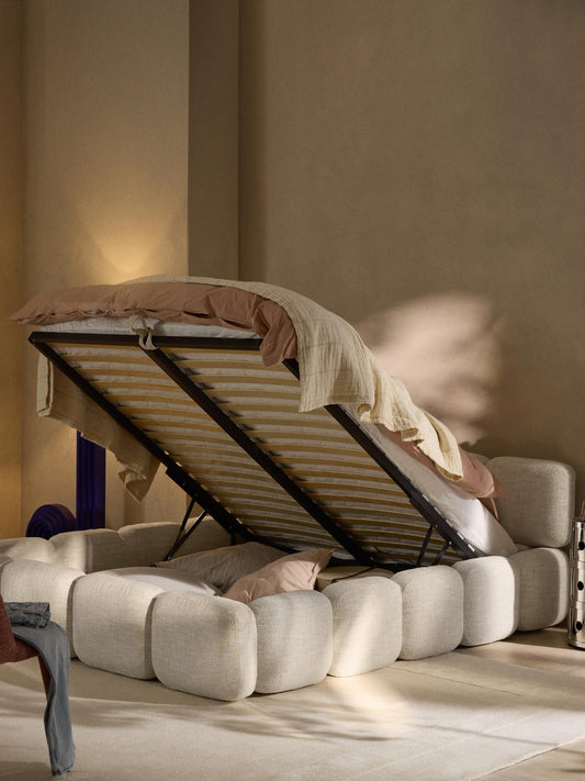 Taylora Upholstered Bed in Bouclé with Storage