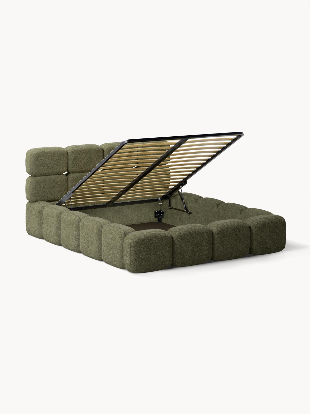 Taylora Upholstered Bed in Teddy Bouclé with Storage