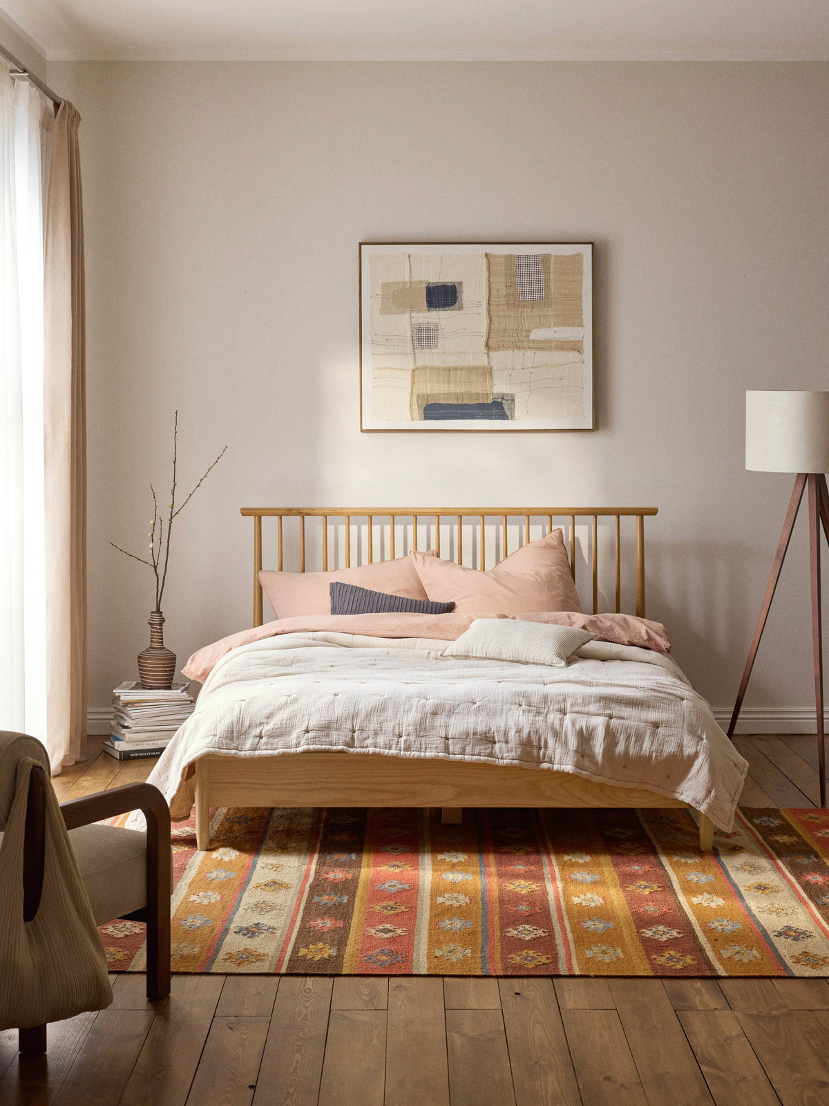 Windaro Wooden Bed with Pine Headboard