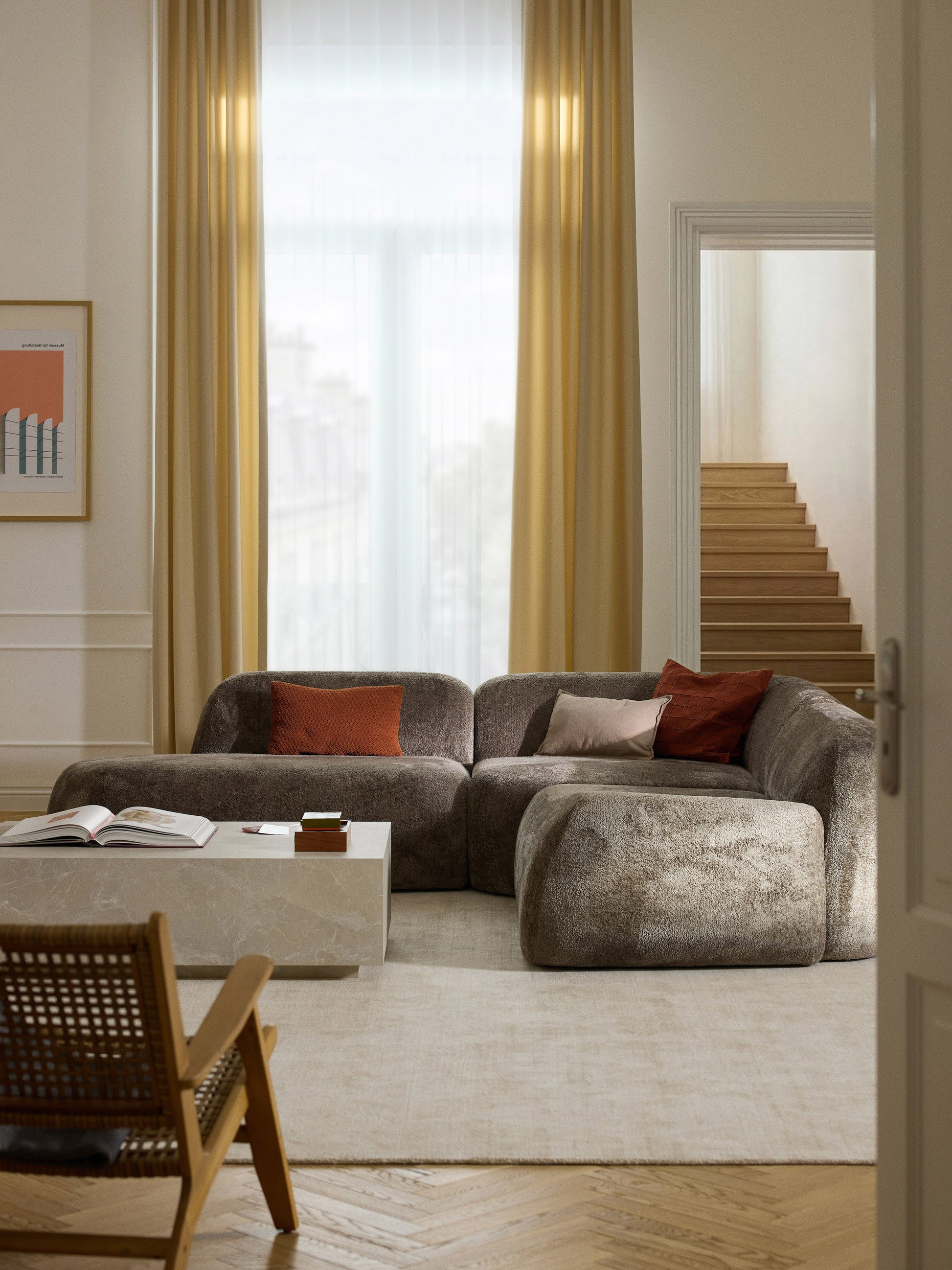 Wolna Modular Teddy Bouclé Corner Sofa (4-Seater) with Chaise Longue